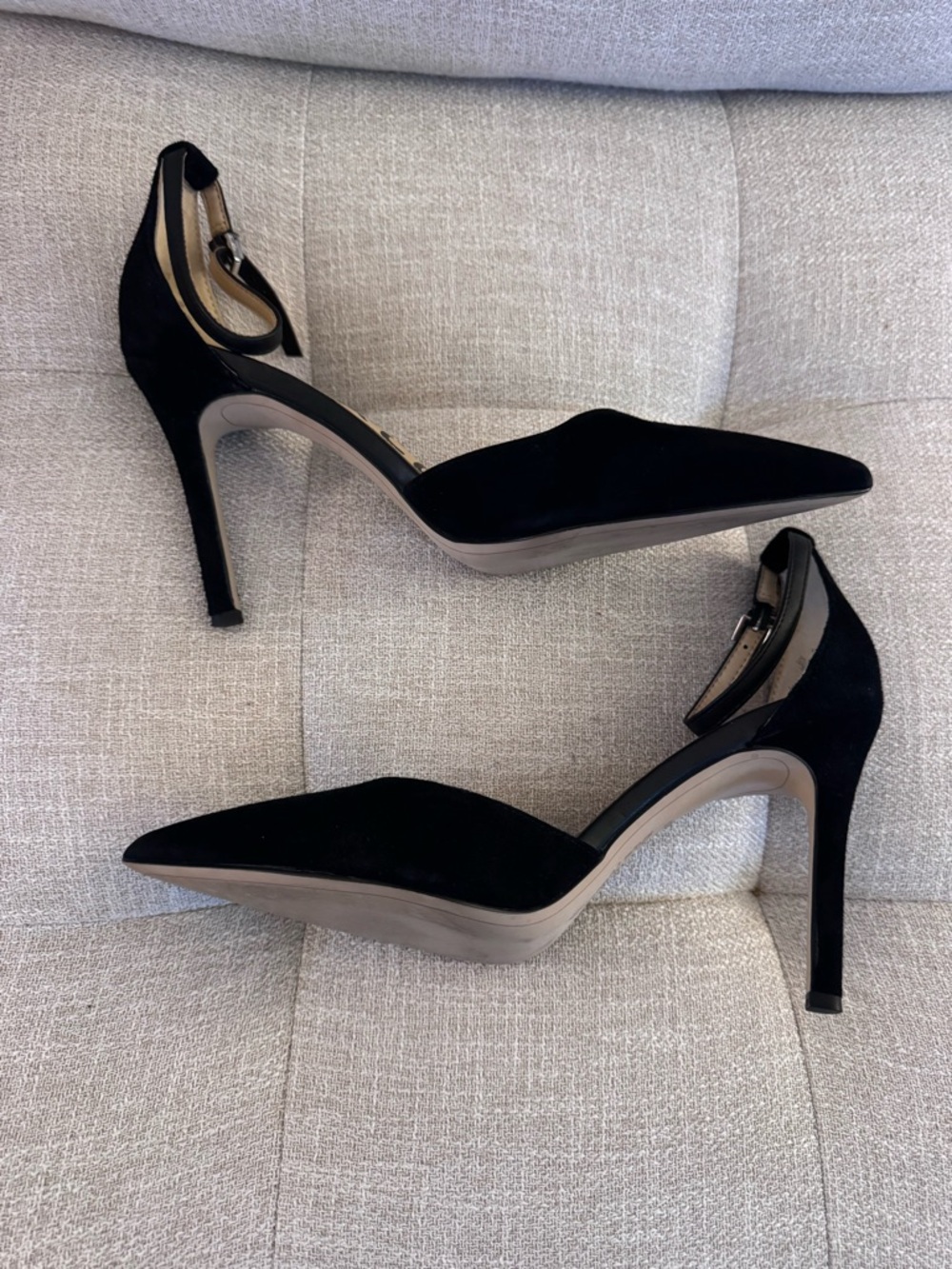 Sam Edelman Harlow Sz 10 Black Suede D’Orsay Heels Ankle Strap Pointed Toe - Picture 2 of 7
